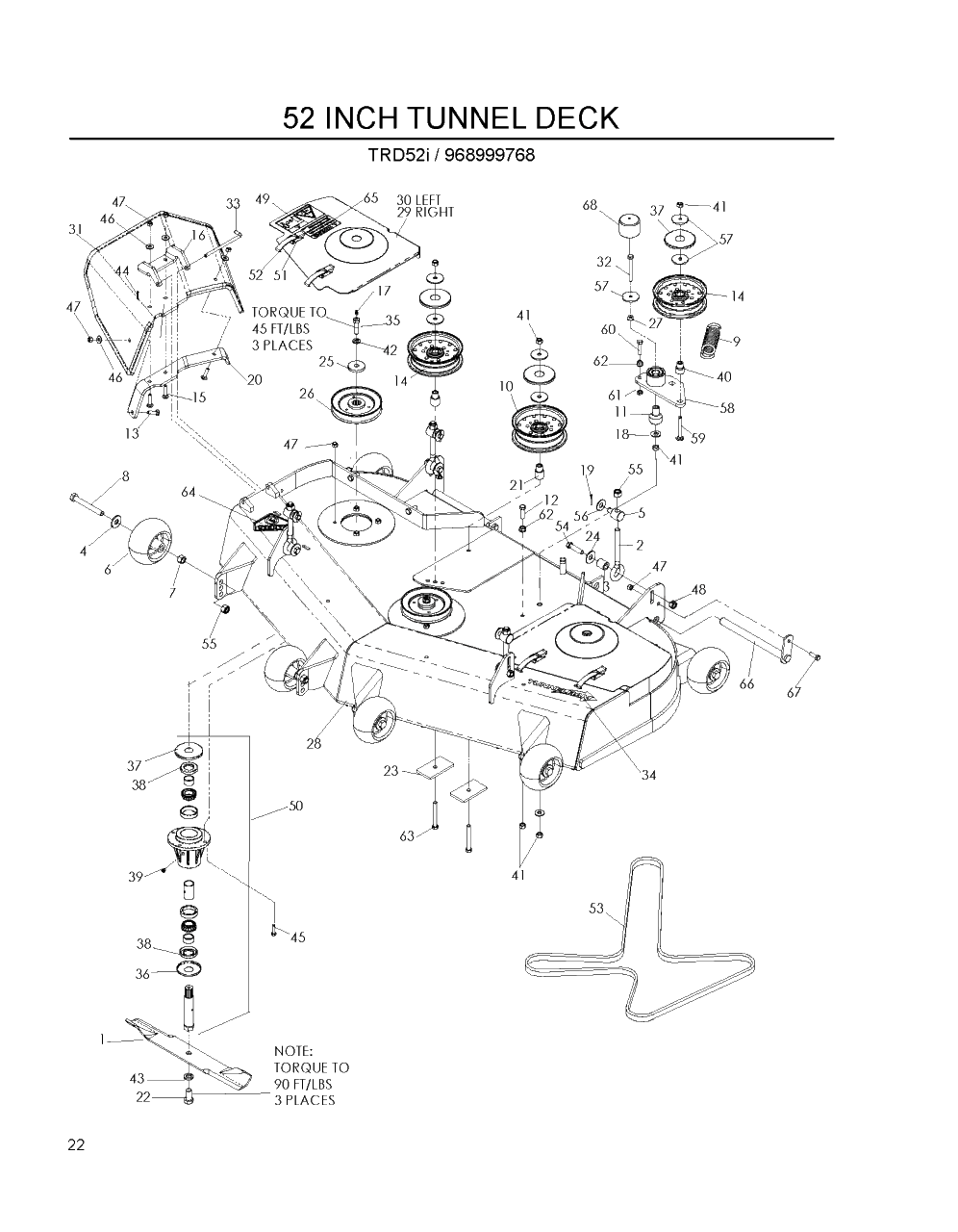 Mower Deck / Cutting Deck Diagram and Parts List for TRD52I (968999768)(2007-12) Husqvarna Lawn Tractor Accessories