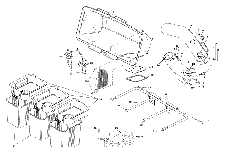 Grass Catcher Diagram and Parts List for QCT342 (96072000700)(2006-02) Husqvarna Lawn Tractor Accessories