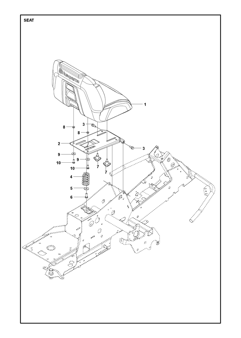 Seat Diagram and Parts List for R216TAWD2018-2021  Husqvarna Lawn Tractor