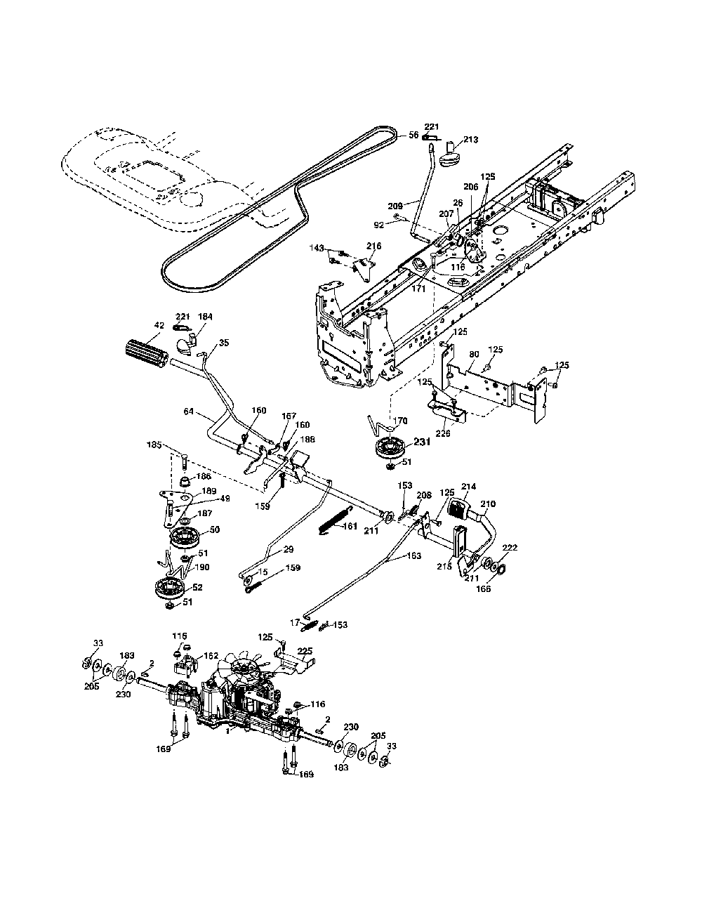 Drive Diagram and Parts List for YTH20K46-96043003300  Husqvarna Lawn Tractor