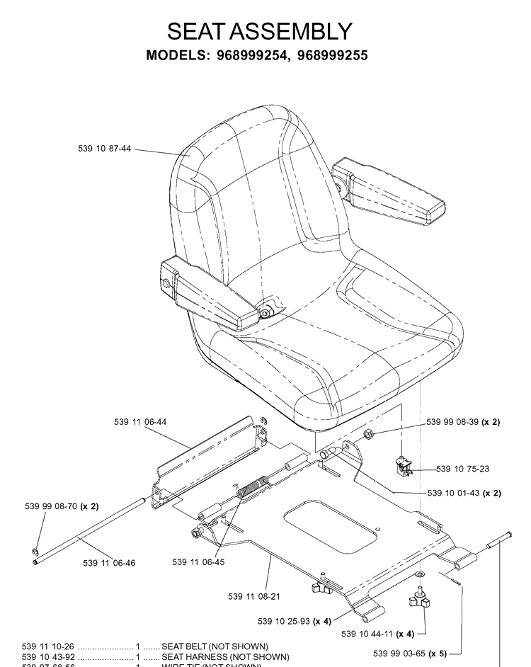 Seat 2 Diagram and Parts List for IZ5223T (968999257)(2005-08) Husqvarna Lawn Mower