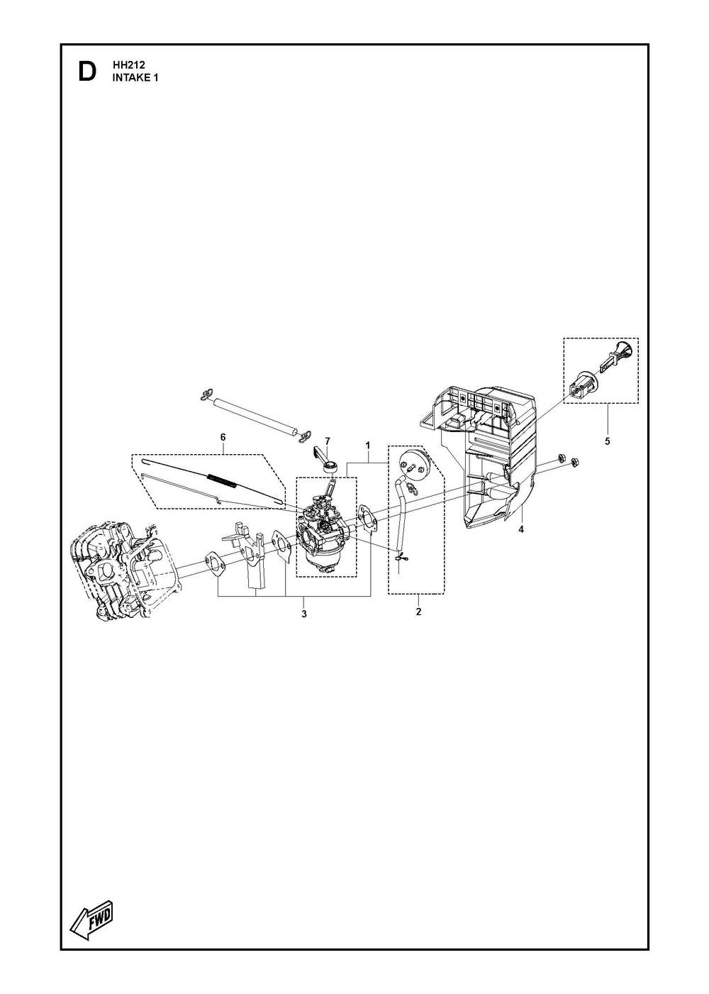 Intake 1 Diagram and Parts List for HH212 596210001-596210002 Husqvarna Engine