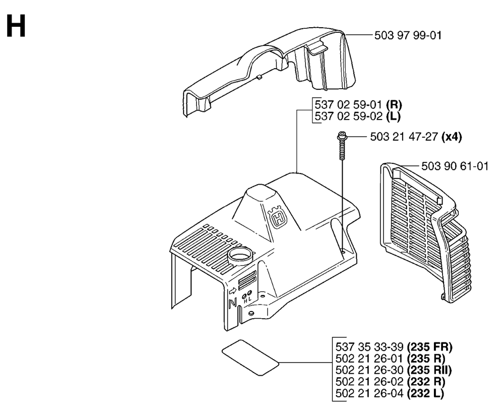 Cylinder Cover Diagram and Parts List for 232R 20144900001 & Above Husqvarna Trimmer