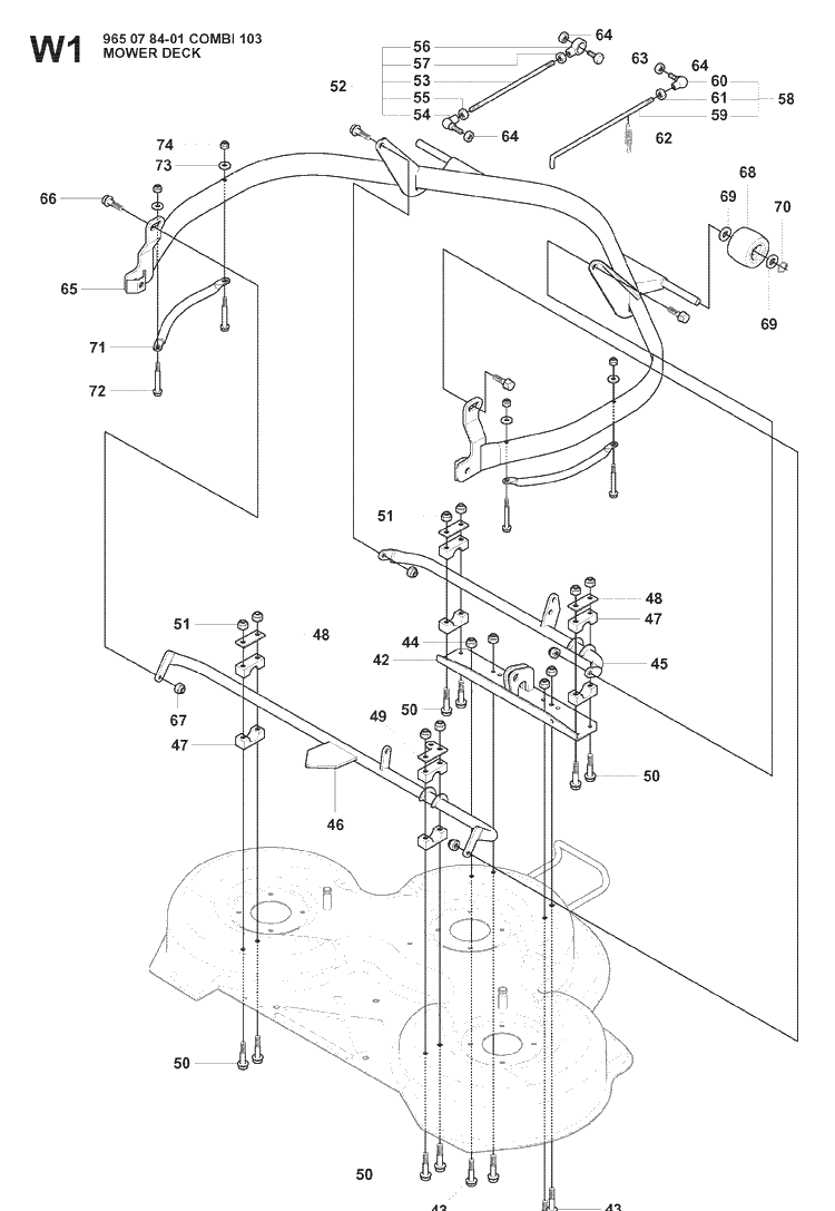 Mower Deck / Cutting Deck 3 Diagram and Parts List for RIDER175AWD (965105001)(2008-06) Husqvarna Lawn Mower
