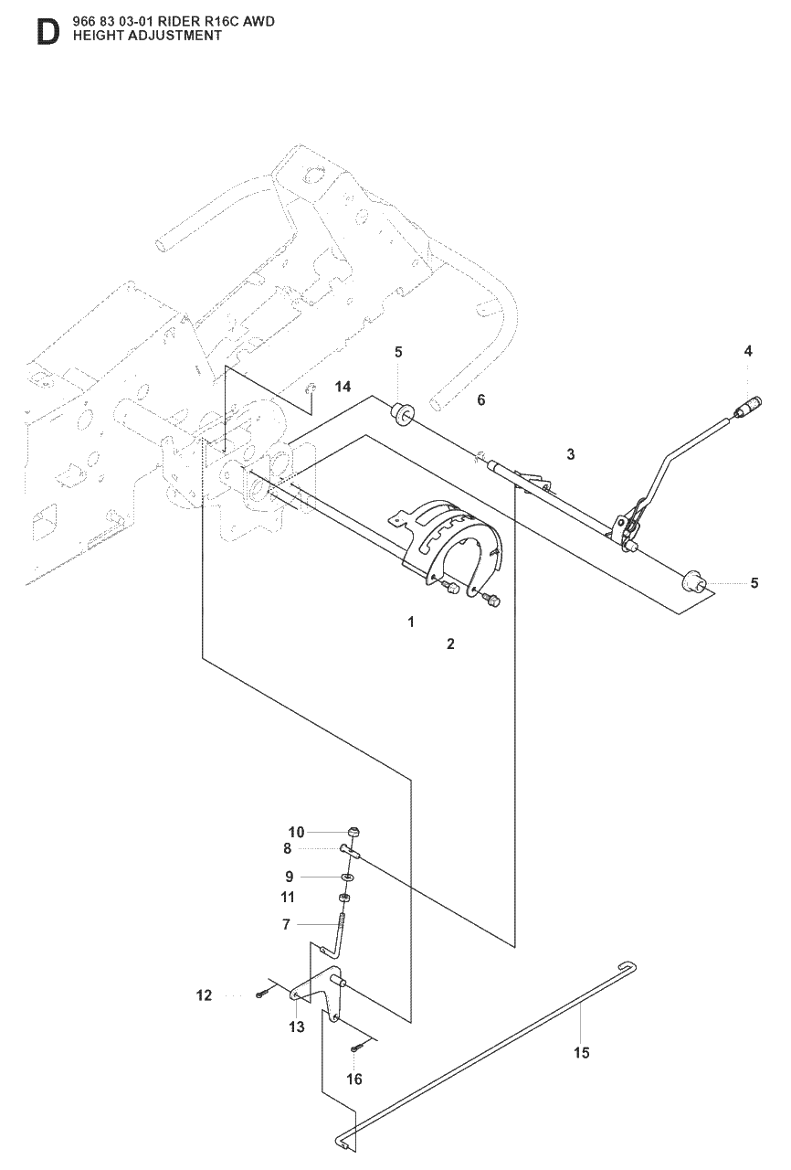 Height Adjustment Diagram and Parts List for R16CAWD (966830301)(2008-04) Husqvarna Lawn Tractor