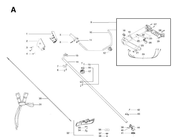 Shaft And Handle Diagram and Parts List for 125R 20064000001-20074000000 Husqvarna Brush Cutter