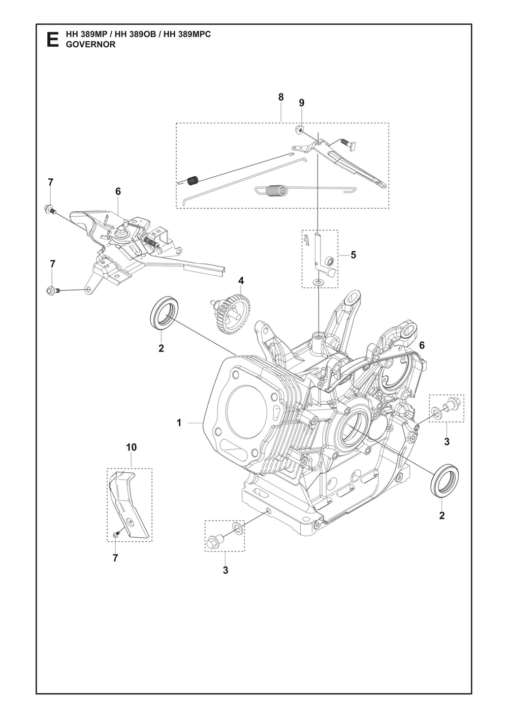 Governor Diagram and Parts List for HH389MP OB Husqvarna Engine