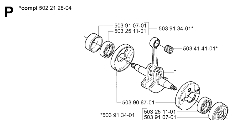 Crankshaft Diagram and Parts List for 232L 20060100001-20070100000 Husqvarna Edger