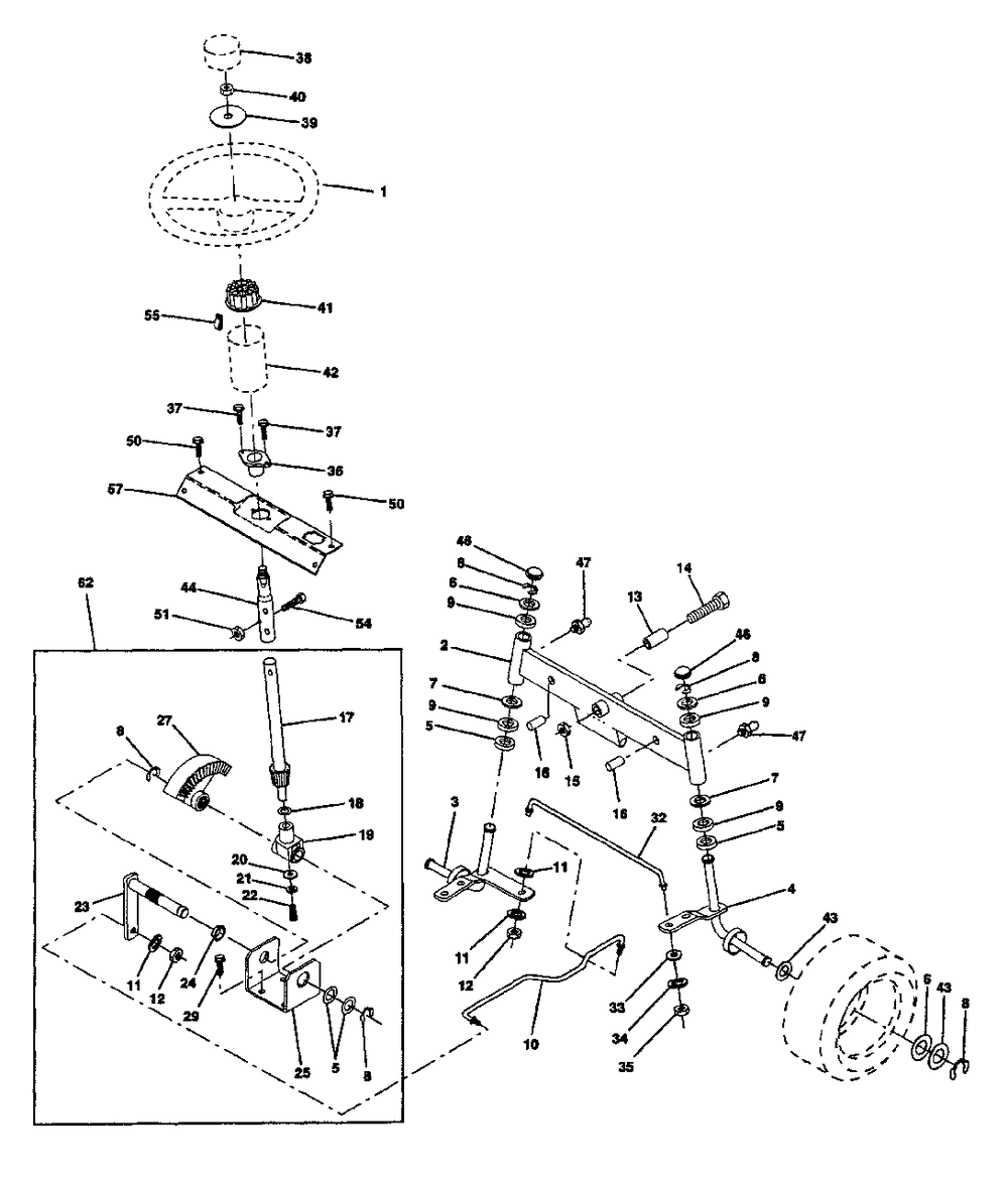 Steering Assembly Diagram and Parts List for YT150 (954840021-A)(1996-01) Husqvarna Lawn Tractor