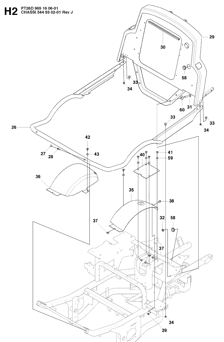 Chassis Upper 2 Diagram and Parts List for PT26D (965160601)(2008-03) Husqvarna Lawn Mower