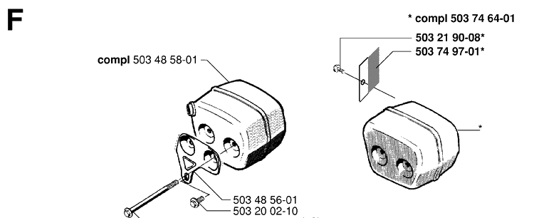 Muffler 2 Diagram and Parts List for 242 19981800001-20013500000 Husqvarna Chainsaw