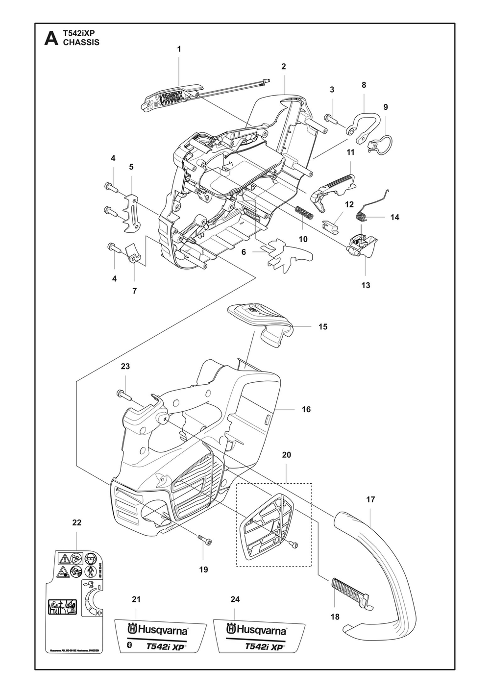 Chassis Diagram and Parts List for T542IXP  Husqvarna Chainsaw