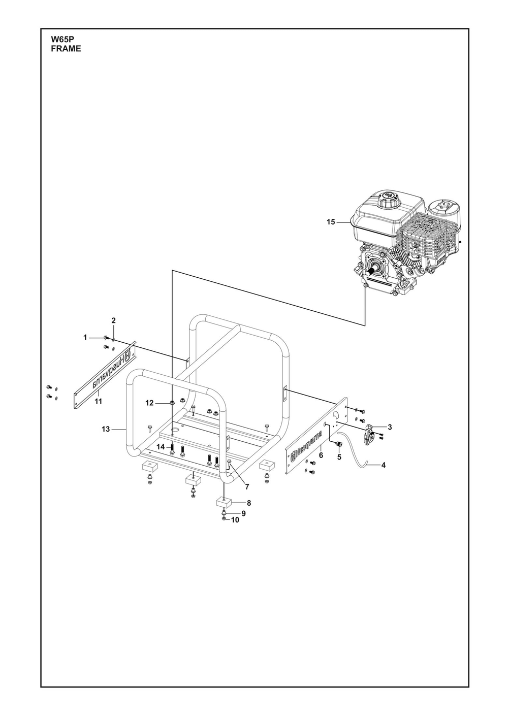Frame Diagram and Parts List for W65P  Husqvarna Water Pump