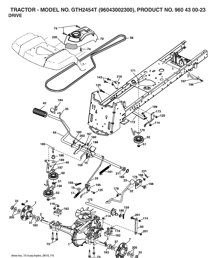 Drive Diagram and Parts List for GTH2454T (96043002300)(2006-03) Husqvarna Lawn Tractor