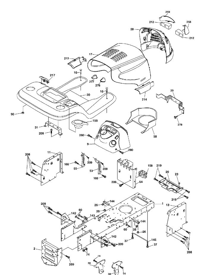 Chassis And Enclosures Diagram and Parts List for YTH2148-LO21H48A (954572035)(2005-01) Husqvarna Lawn Tractor