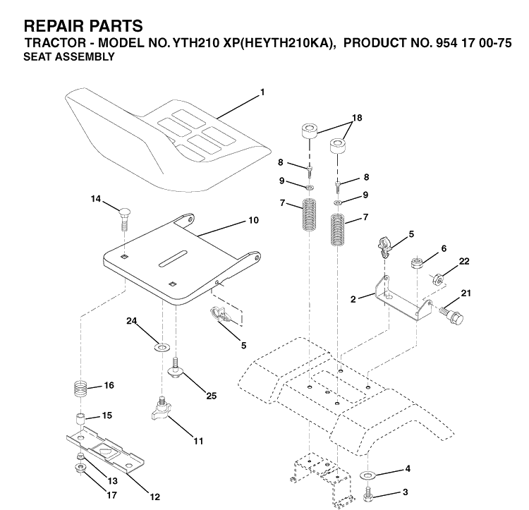Seat Diagram and Parts List for YTH210XP (HEYTH210KA)(2003-01) Husqvarna Lawn Tractor