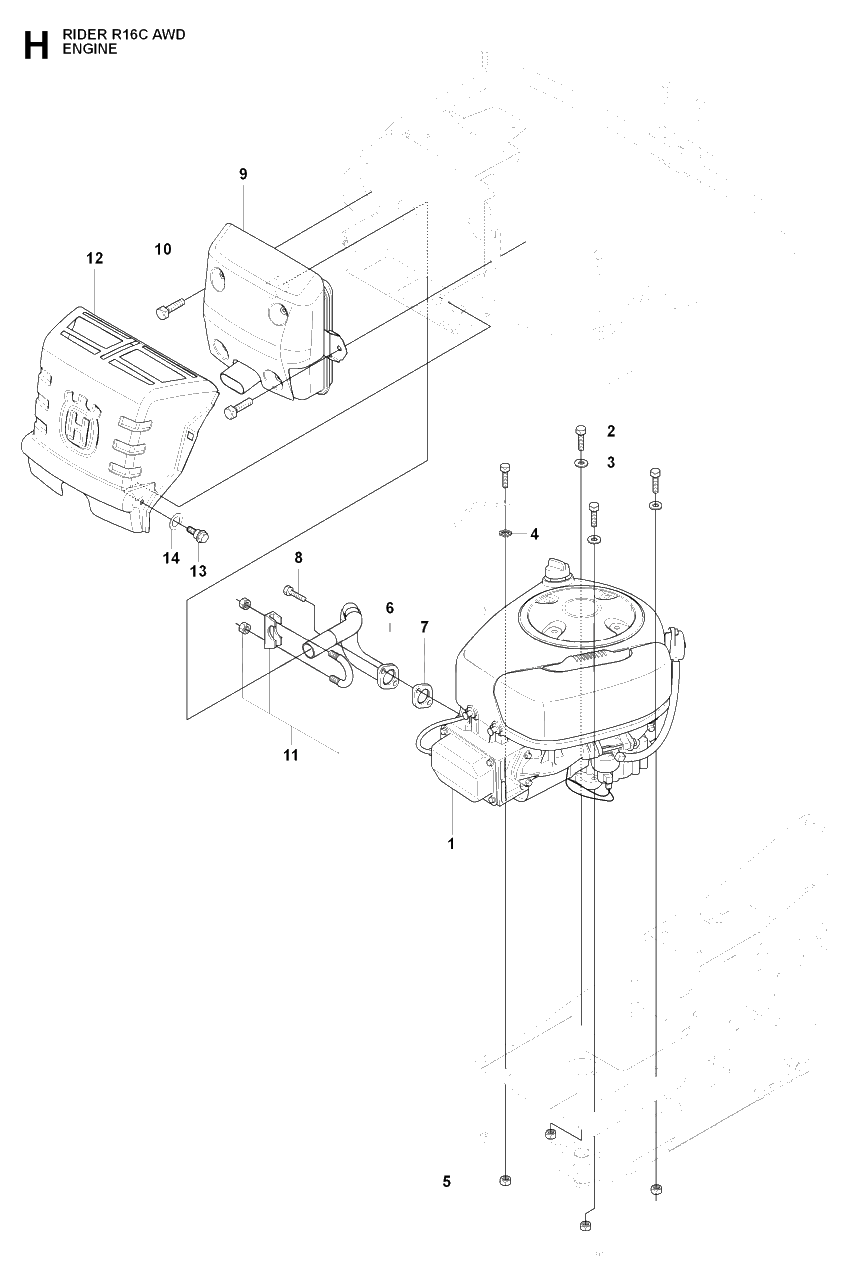 Engine Diagram and Parts List for R16CAWD (966830301)(2009-04) Husqvarna Lawn Tractor