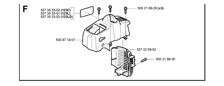 Muffler Cover Diagram and Parts List for 123L  Husqvarna Edger