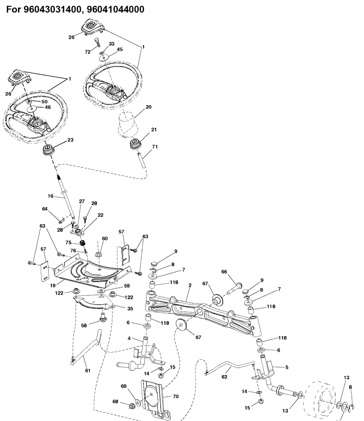 Steering Diagram and Parts List for TS142  Husqvarna Lawn Tractor