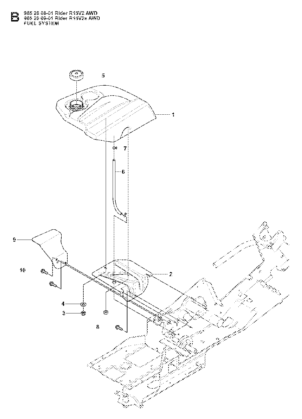 Fuel System Diagram and Parts List for RIDER15V2SAWD (965200901)(2008-01) Husqvarna Lawn Tractor