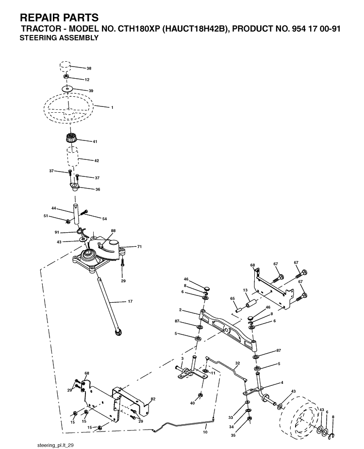 Steering Diagram and Parts List for CTH180XP (HAUCT18H42B)(2004-01) Husqvarna Lawn Tractor