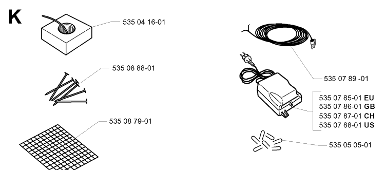Installation Accessories 2 Diagram and Parts List for G1 1998-2003 Husqvarna Lawn Mower