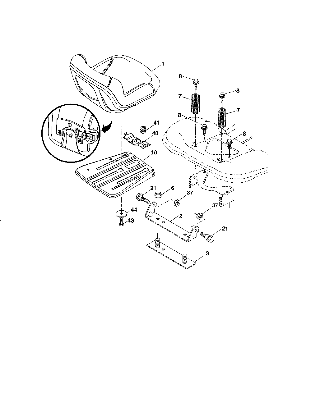 Seat Diagram and Parts List for YTH20K46-917240460  Husqvarna Lawn Tractor