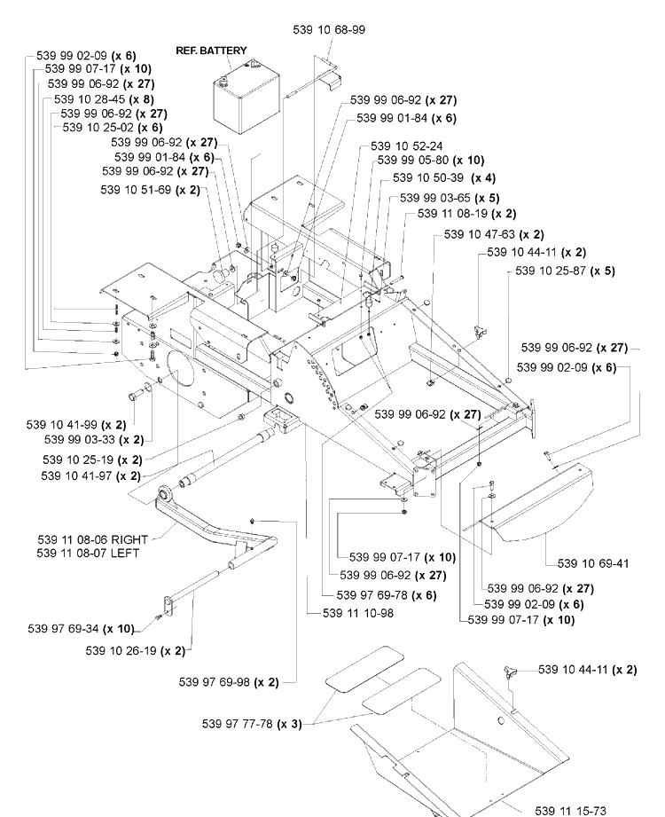Main Frame Assembly (Part 1) Diagram and Parts List for IZ4217 (968999254)(2005-03) Husqvarna Lawn Mower