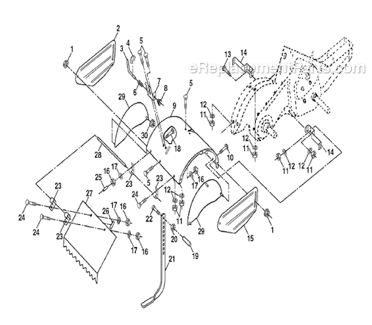 Tine Shield Diagram and Parts List for CRT51 2002-95 - 954001092B Husqvarna Tiller