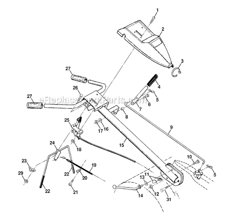 Handle Assembly Diagram and Parts List for CRT51 2002-96 - 954001092D Husqvarna Tiller