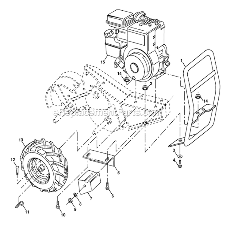 Mainframe Right Side Diagram and Parts List for CRT51 2002-96 - 954001092D Husqvarna Tiller