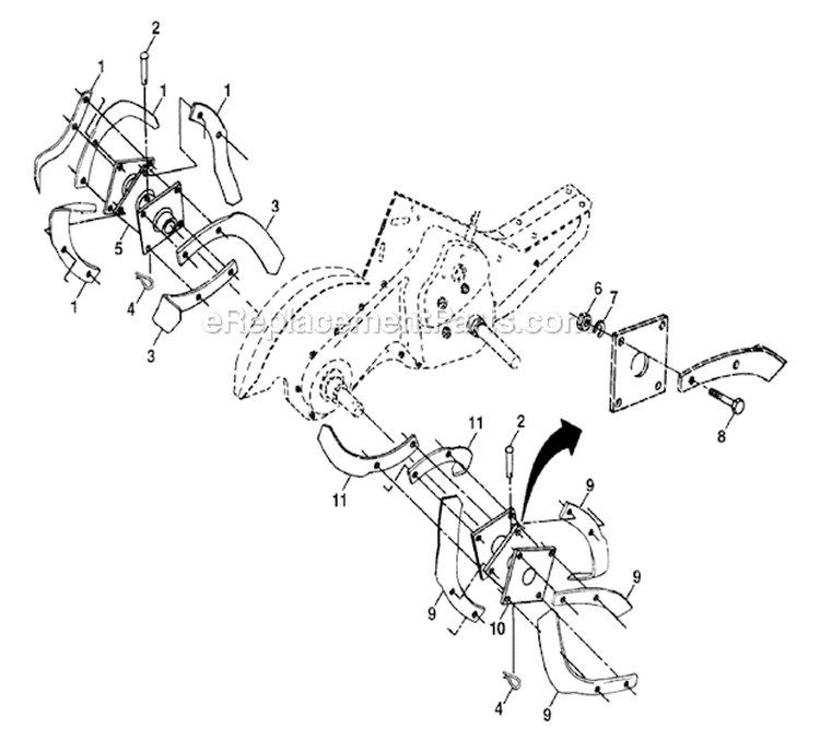 Tine Assembly Diagram and Parts List for CRT51 2002-96 - 954001092D Husqvarna Tiller