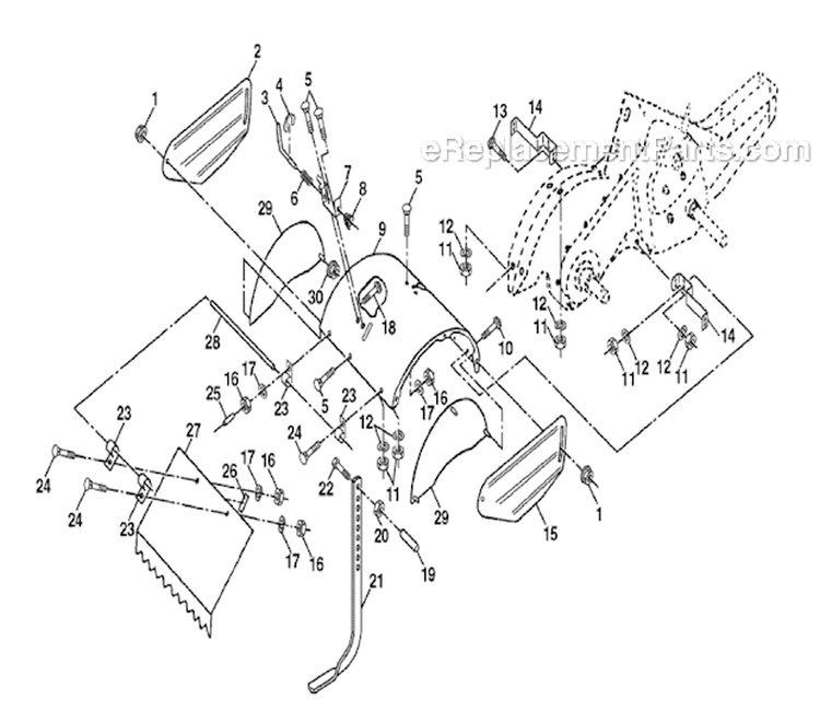 Tine Shield Diagram and Parts List for CRT51 2002-96 - 954001092D Husqvarna Tiller