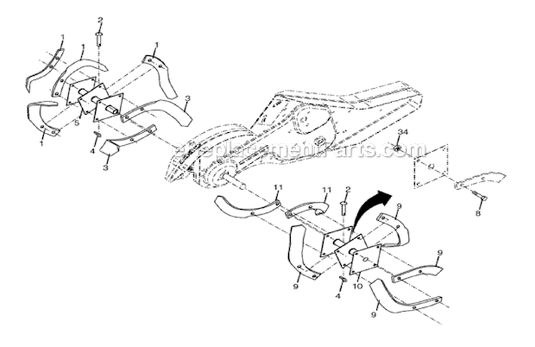 Tine Assembly Diagram and Parts List for CRT51 2007-02 - 96091000203 Husqvarna Tiller
