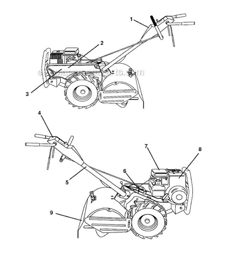 Decals Diagram and Parts List for CRT51 2009-95 - 954001092C Husqvarna Tiller