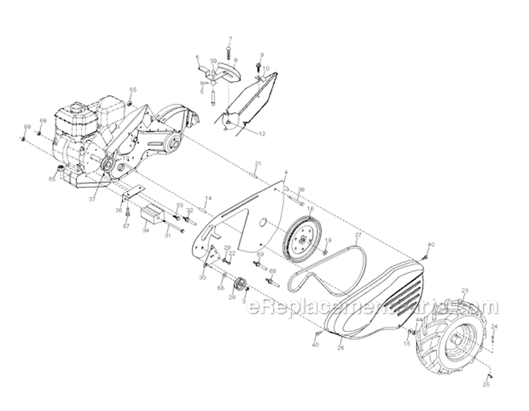 Mainframe Left Side Diagram and Parts List for CRT51 2011-08 - 96091000205 Husqvarna Tiller