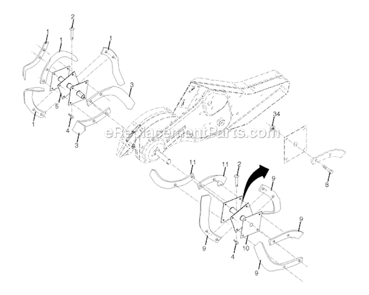 Tine Assembly Diagram and Parts List for CRT51 2011-08 - 96091000205 Husqvarna Tiller