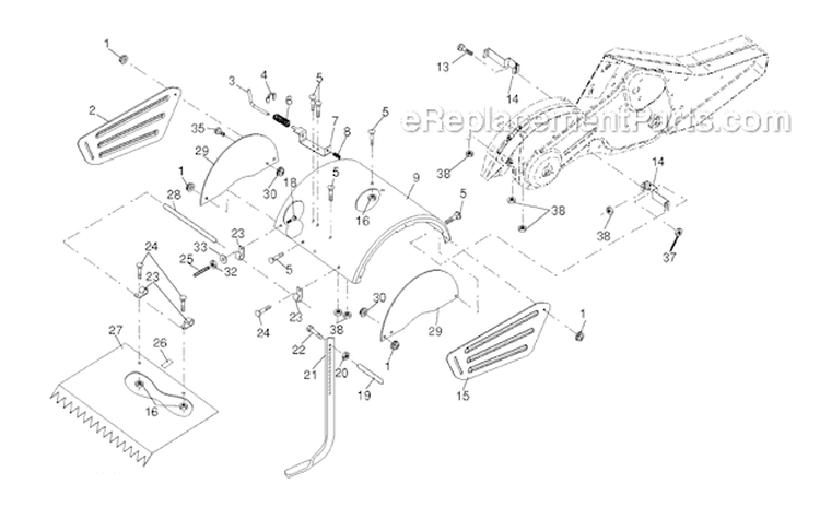 Tine Shield Diagram and Parts List for CRT51 2011-08 - 96091000205 Husqvarna Tiller