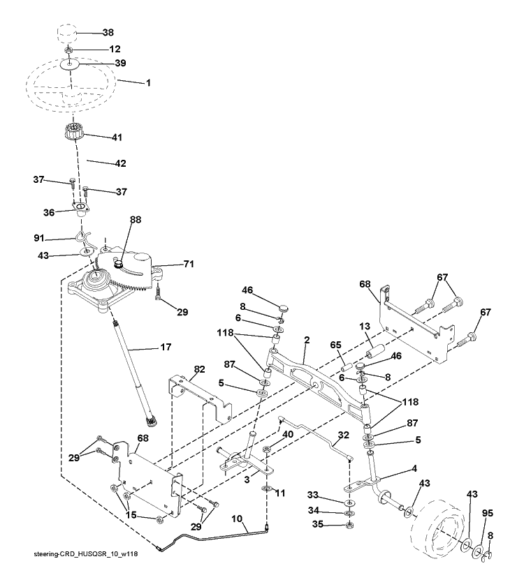 Steering 2 Diagram and Parts List for CTH150-TWIN 2010-01 Husqvarna Lawn Tractor