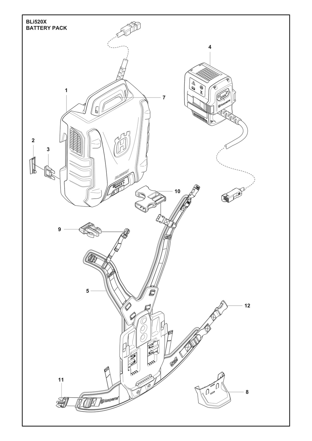 Battery Pack Diagram and Parts List for BLI520X  Husqvarna Charger