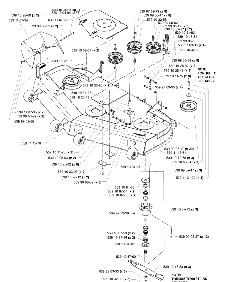 Front Deck Assembly 61 Inch (Part 1) Diagram and Parts List for LZ6123TLKOA (96899269)(2005-08) Husqvarna Lawn Mower