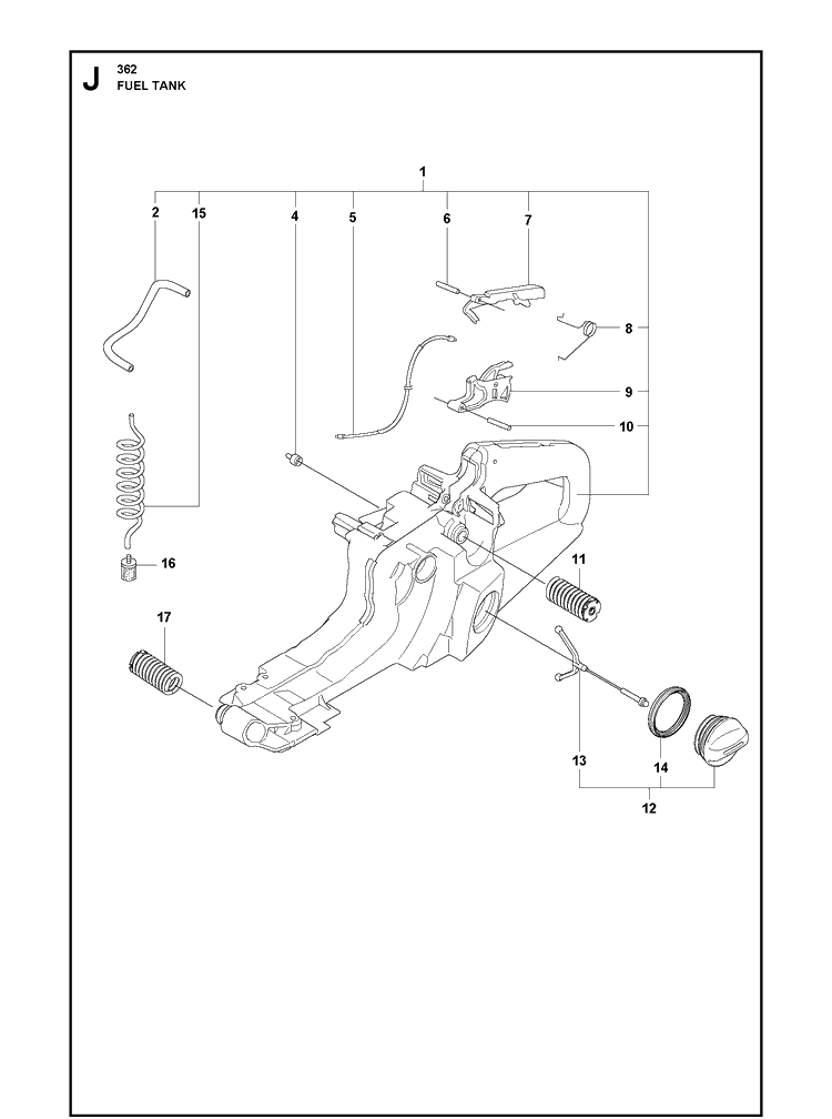 Fuel Tank 2 Diagram and Parts List for 362  Husqvarna Chainsaw