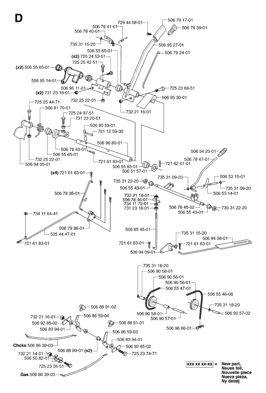 Controls Diagram and Parts List for PF21 (965097001)(2007-03) Husqvarna Lawn Tractor