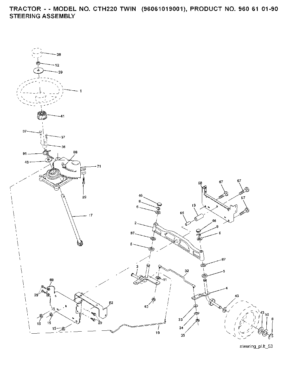 Steering Diagram and Parts List for CTH220TWIN (96061019001)(2007-05) Husqvarna Lawn Tractor