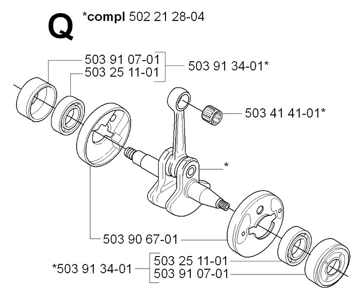 Crankshaft Diagram and Parts List for 232L 20070100001-Current Husqvarna Edger