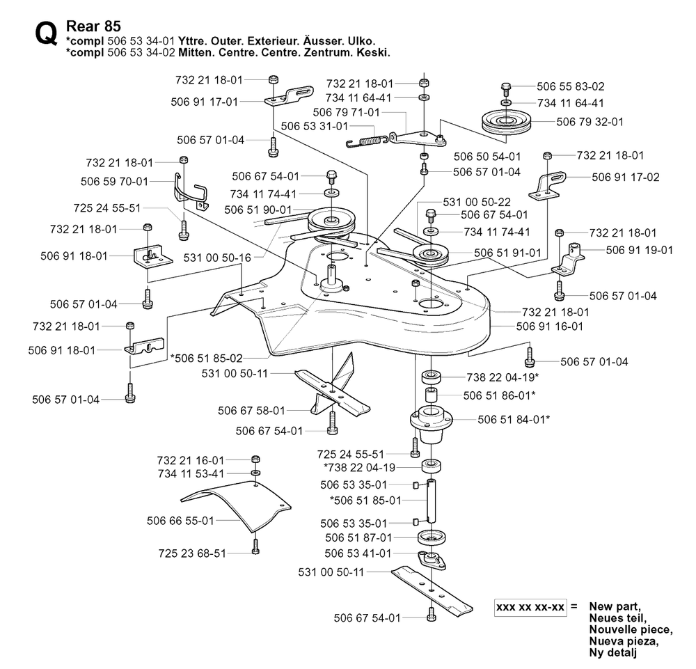 85cm Cutting Deck Diagram and Parts List for R13 (953950401)(2004-01) Husqvarna Lawn Tractor