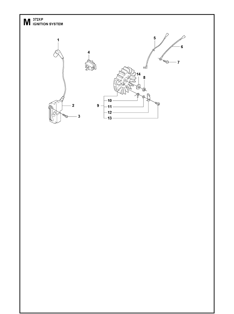 Ignition System Diagram and Parts List for 372XP XPG Husqvarna Chainsaw