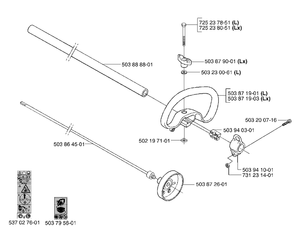 L/Lx Handle / Shaft Diagram and Parts List for 326L 2002-02 Husqvarna Trimmer