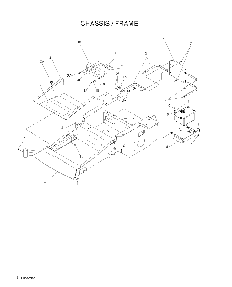 Chassis Upper Diagram and Parts List for LZF5227 (966956701)(2009-07) Husqvarna Lawn Mower