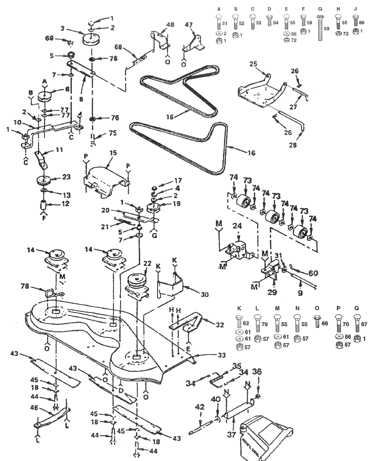 Mower Deck Diagram and Parts List for WP18H44A 1992-02 Husqvarna Lawn Mower